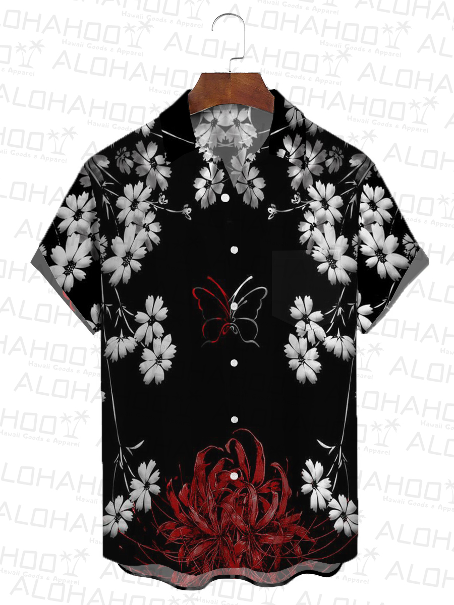 Chrysanthemum Pattern Short-Sleeved Hawaiian Shirt
