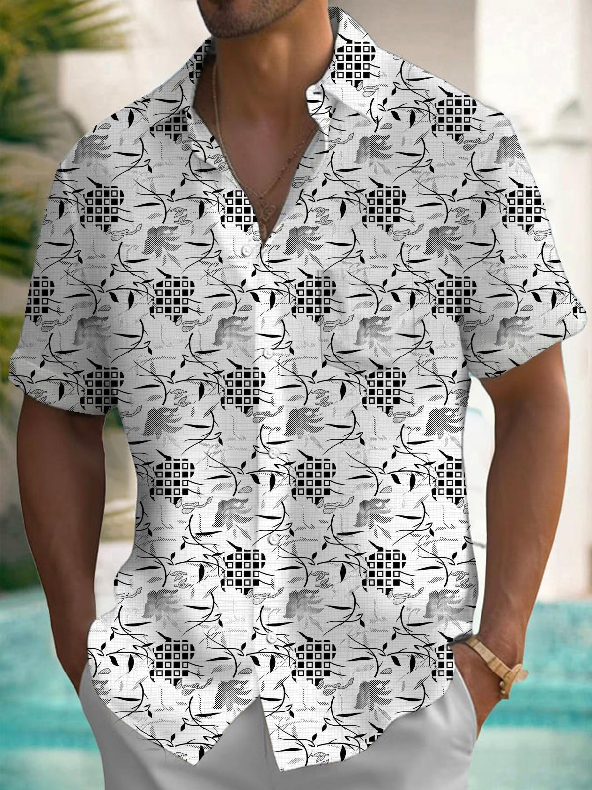 Men's Hawaiian Shirts Art Tropical Plant Print Aloha Shirts