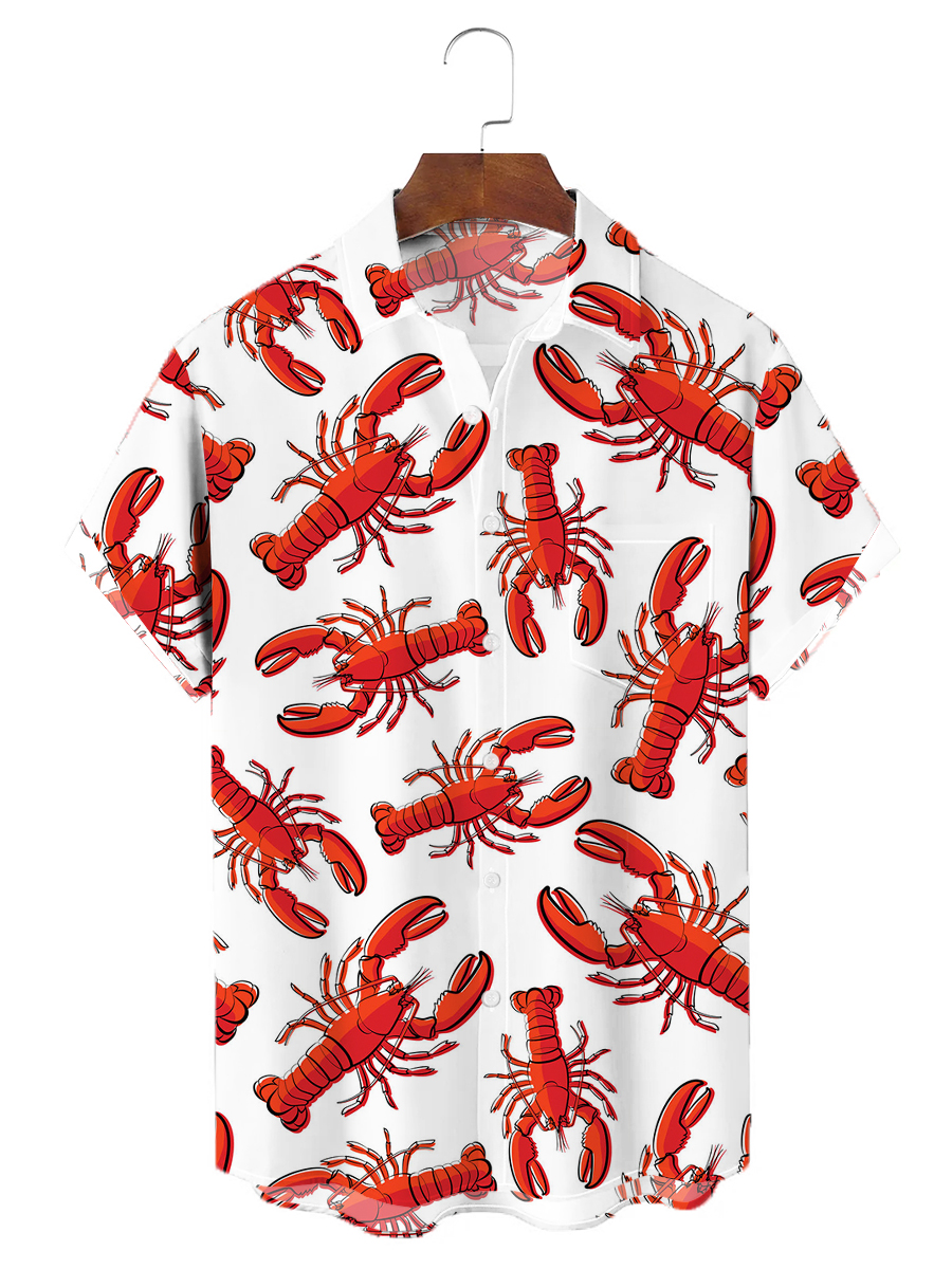 Men's Art Lobster Print Easy Care Aloha Shirt