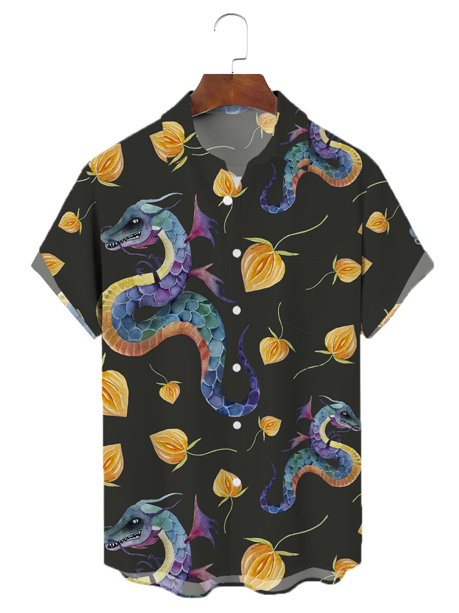 Dragon Print Short Sleeves Hawaiian Shirts