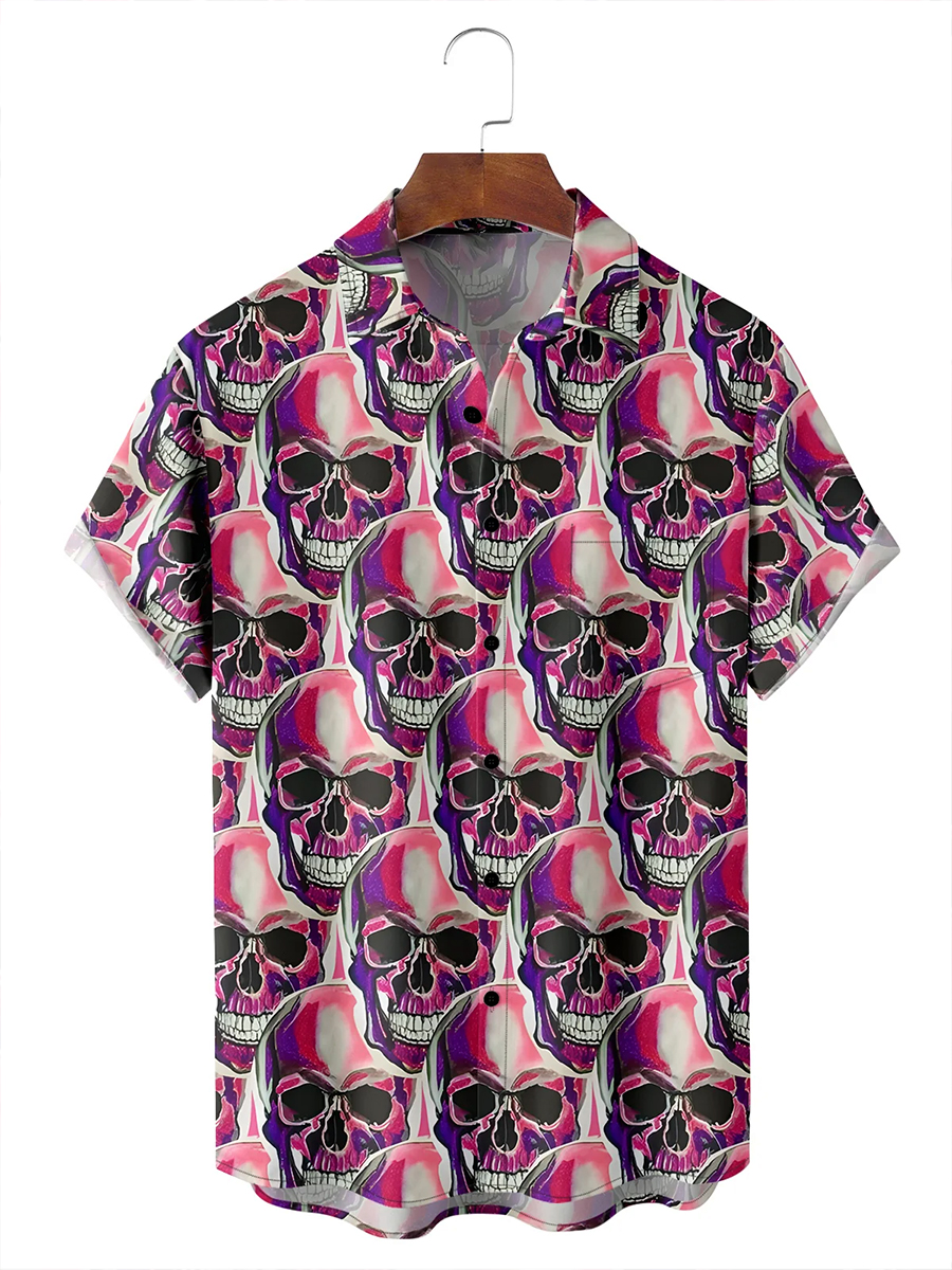 Densely Arranged Skulls Chest Pocket Casual Shirt
