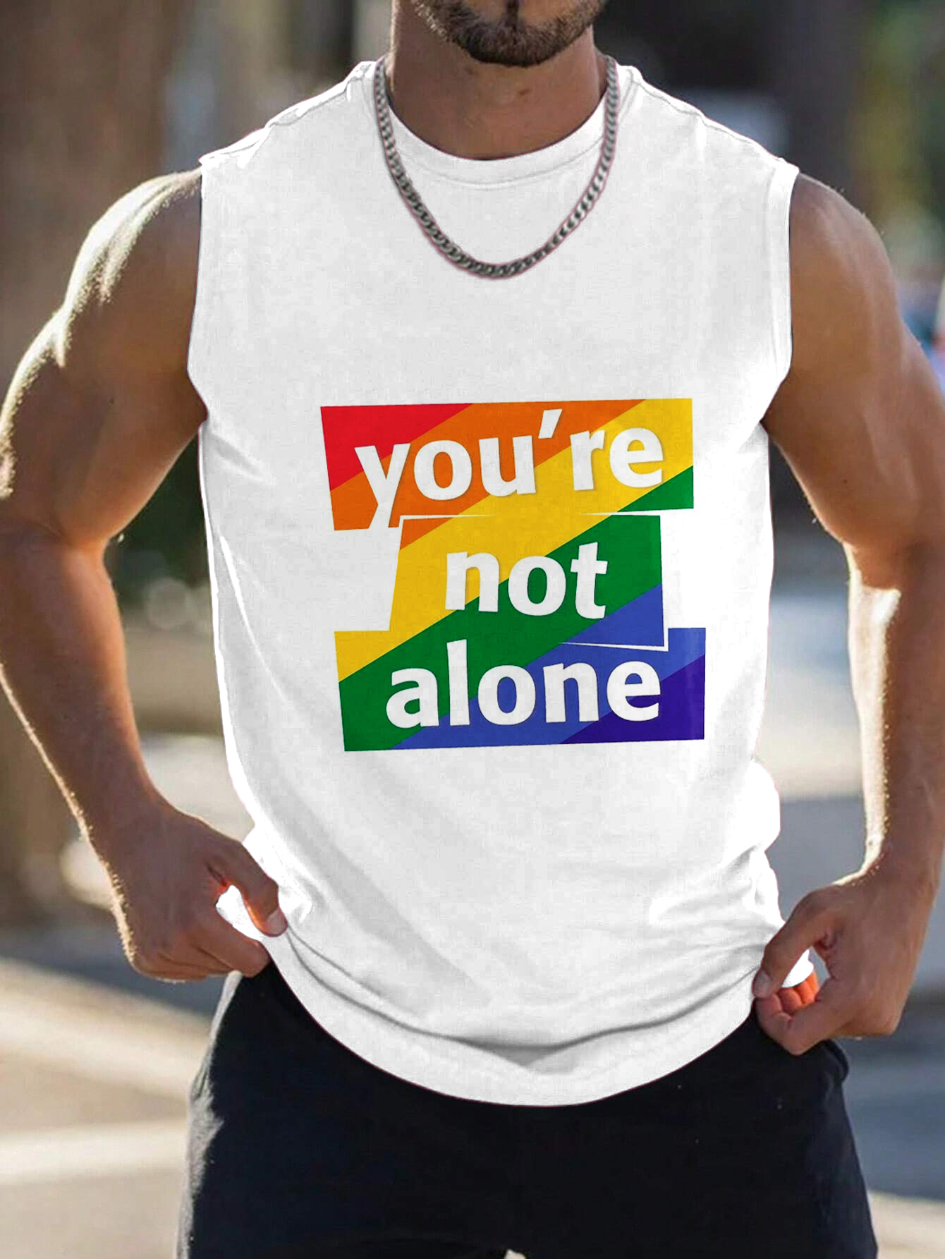Men's Tank Top Pride You Are Not Alone Ghost Print Cozy Sleeveless T-Shirt