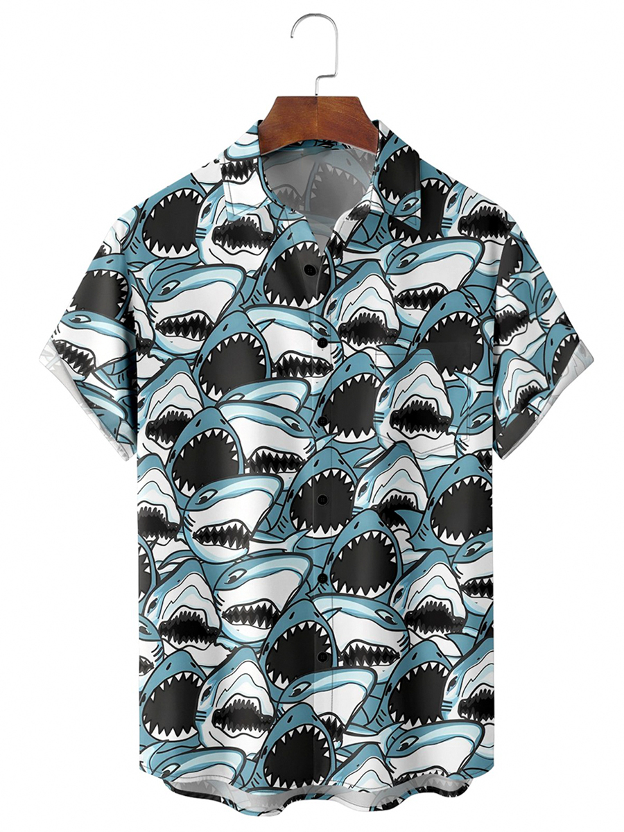Fun Shark Art Pattern Short-Sleeved Hawaiian Shirt