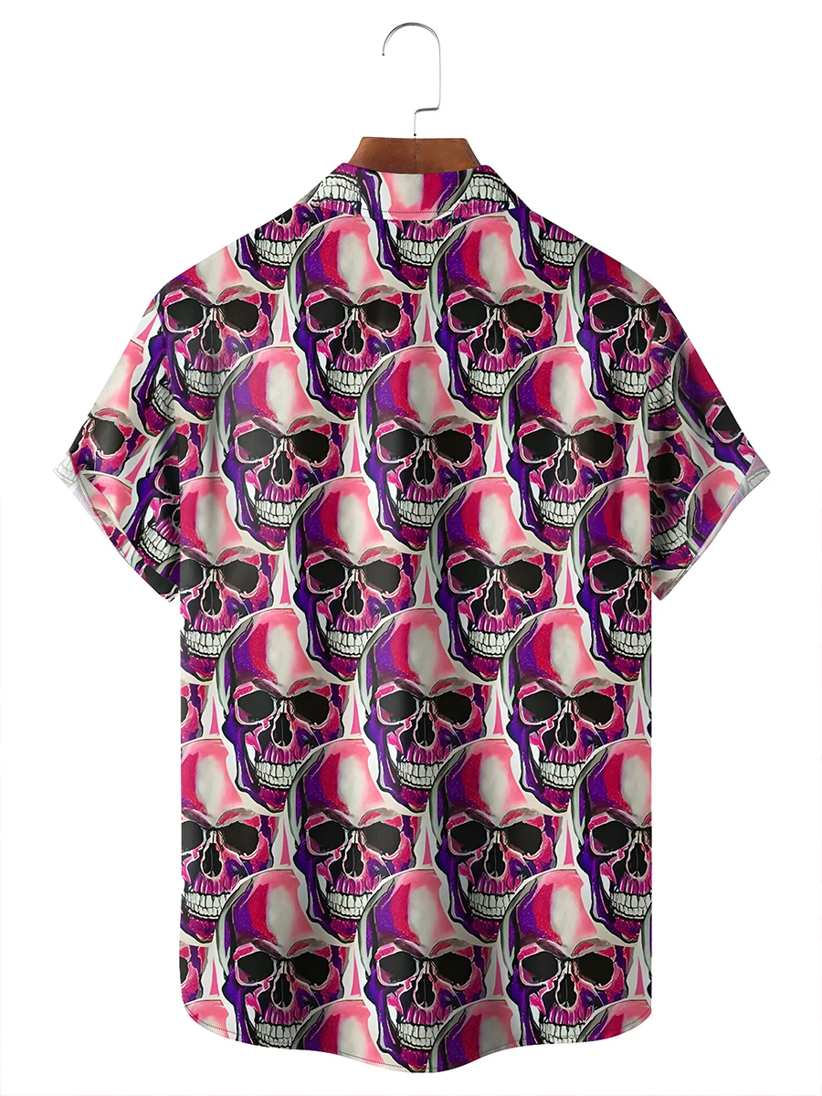 Densely Arranged Skulls Chest Pocket Casual Shirt