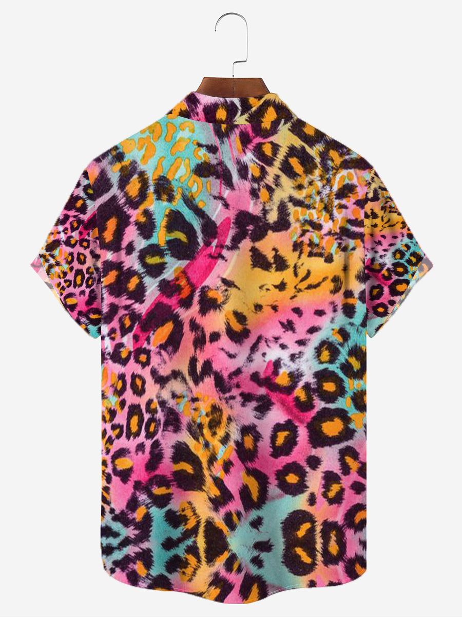 Art Leopard Short Sleeve Button Down Shirt