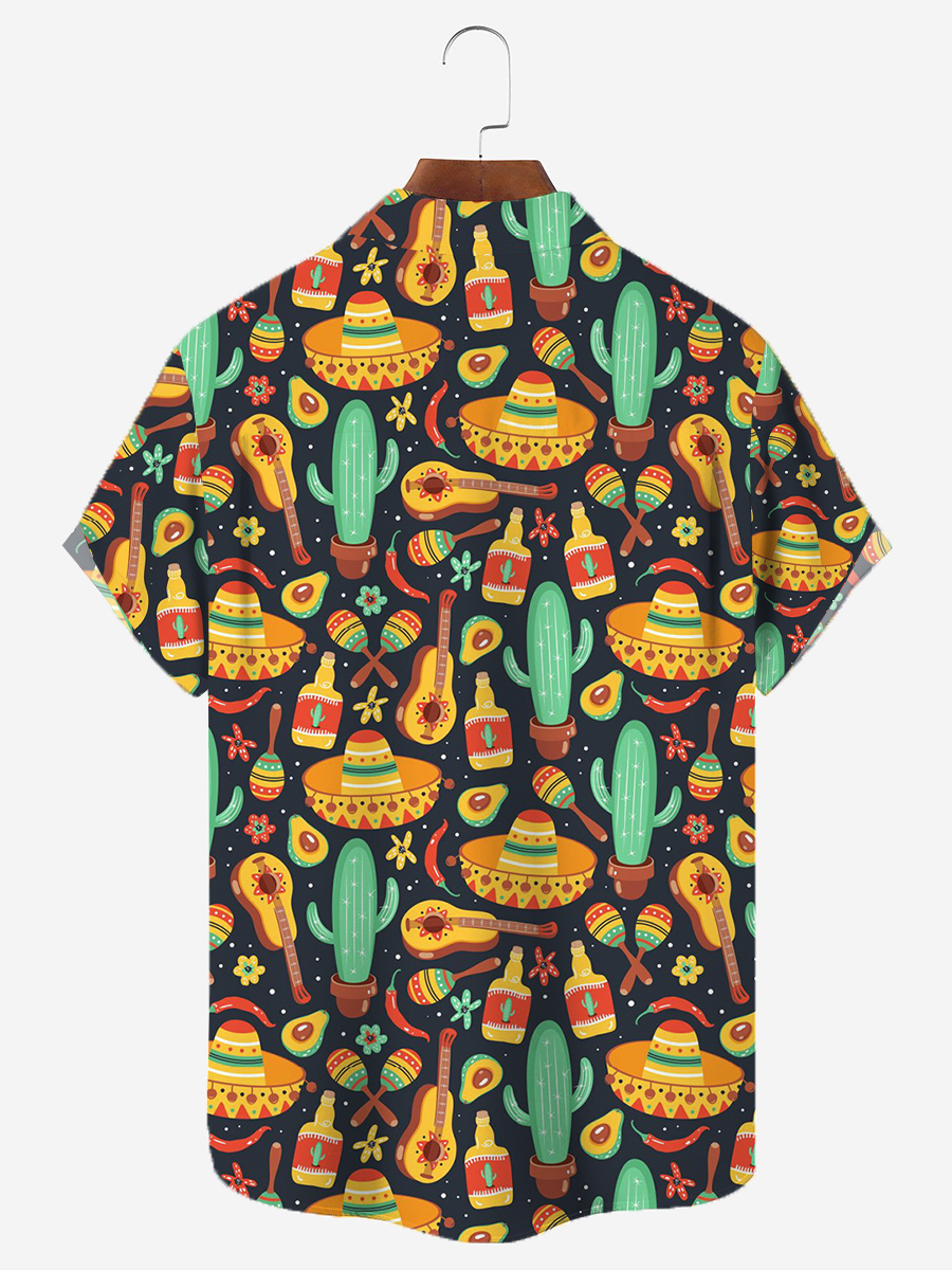 Cinco De Mayo Hats Chest Pocket Short Sleeve Casual Shirt