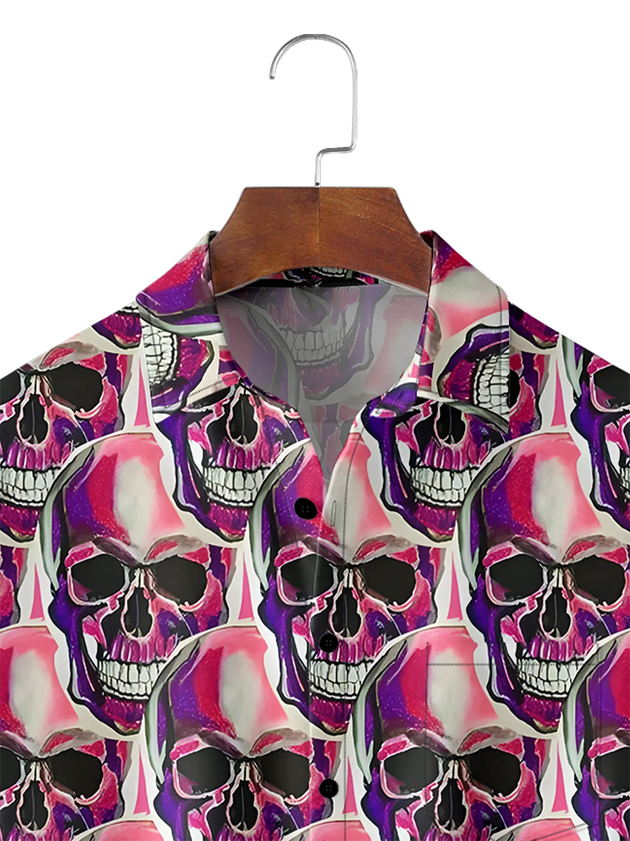 Densely Arranged Skulls Chest Pocket Casual Shirt