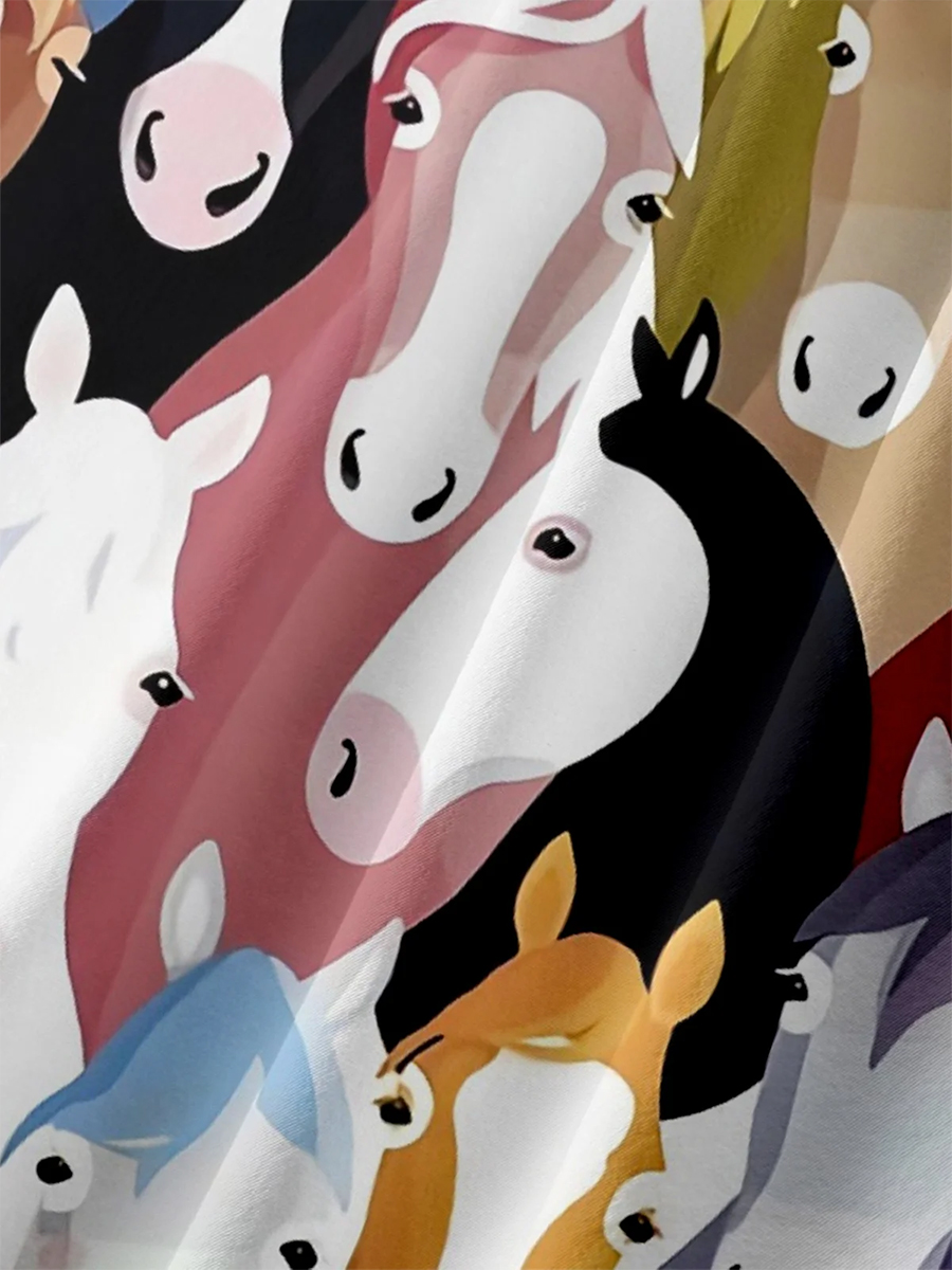 Men's Hawaiian Shirt Horses Print Button Down Pocket Shirt