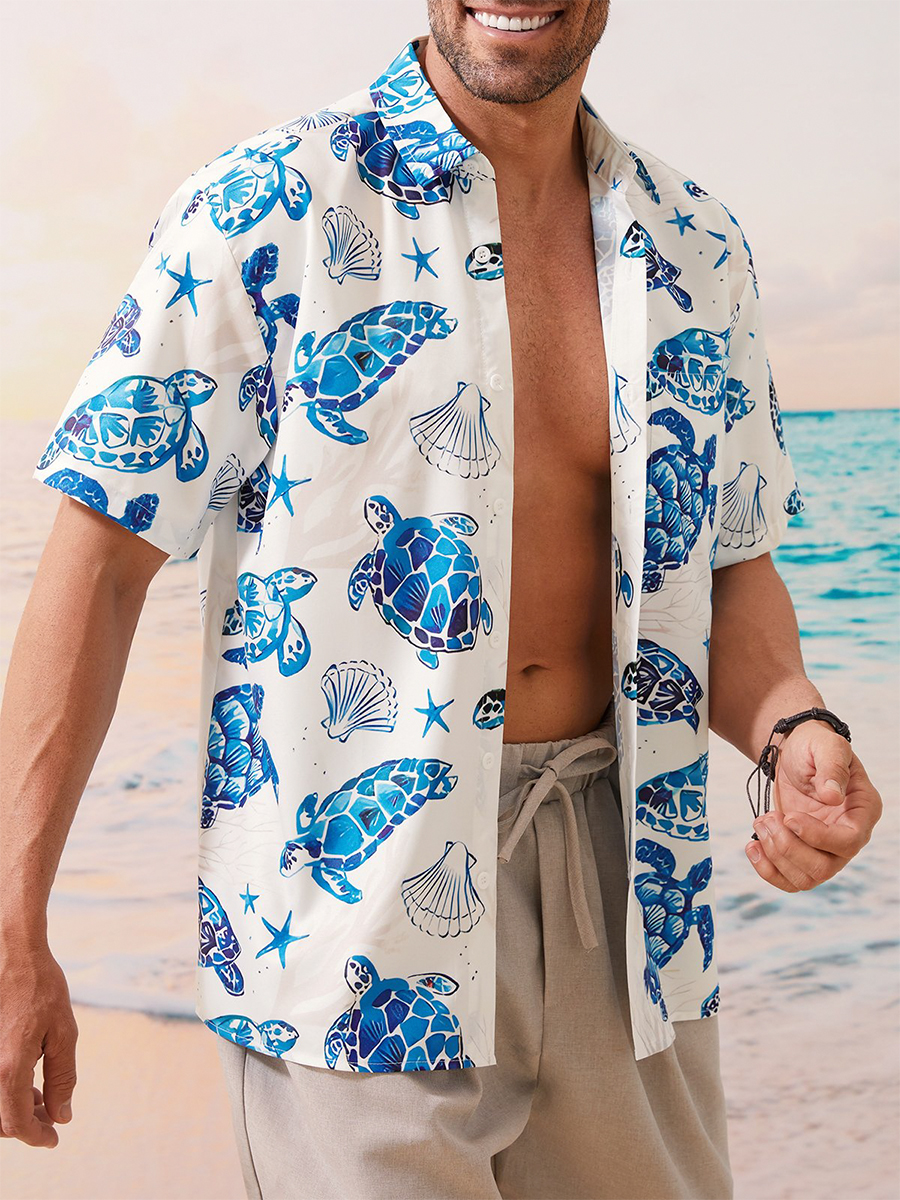 Sea Turtle Chest Pocket Hawaiian Shirt