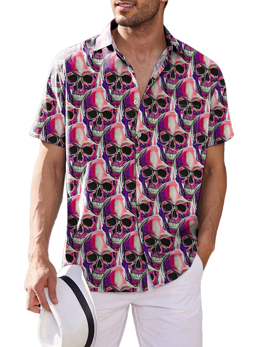 Densely Arranged Skulls Chest Pocket Casual Shirt