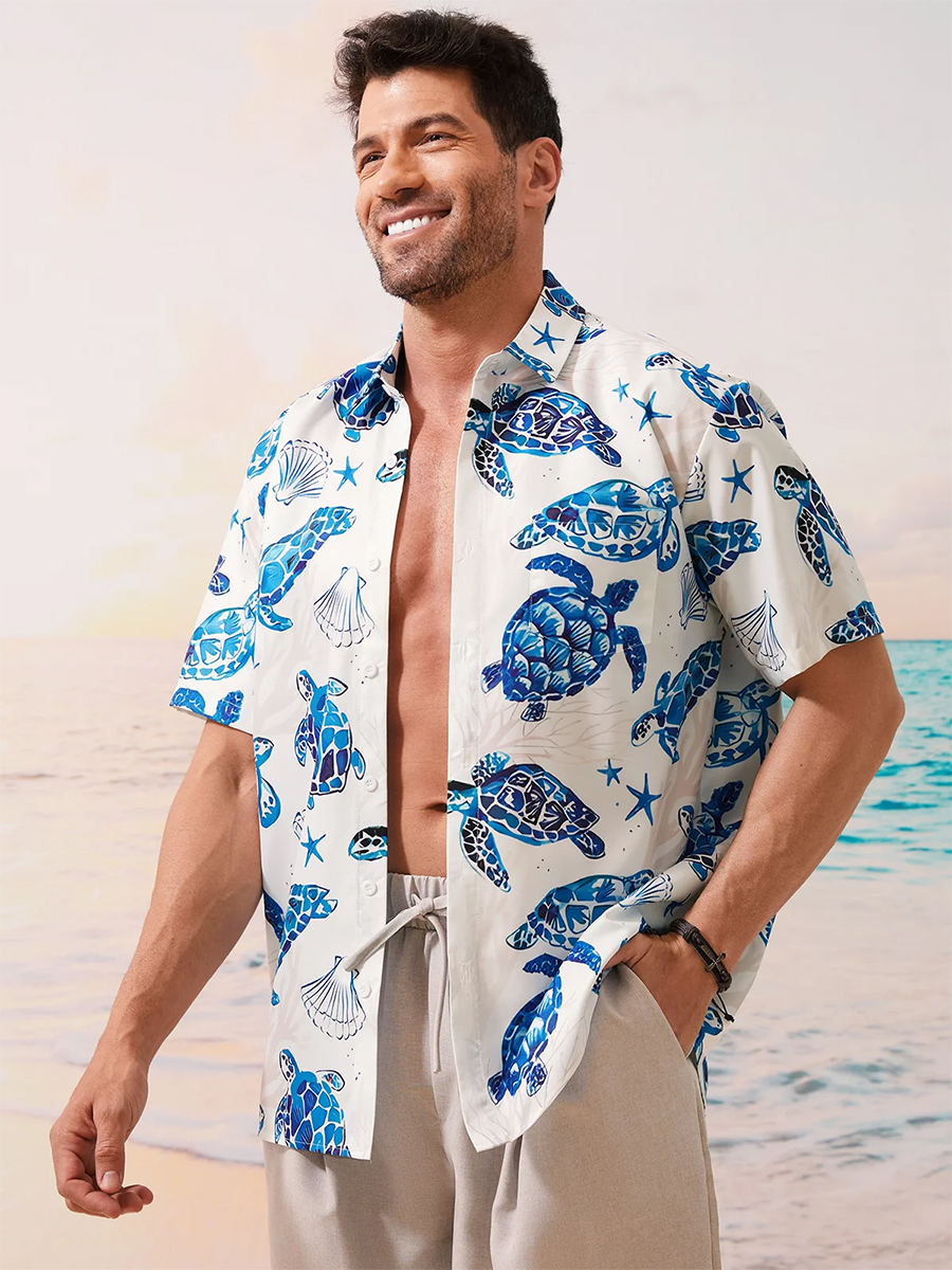 Sea Turtle Chest Pocket Hawaiian Shirt
