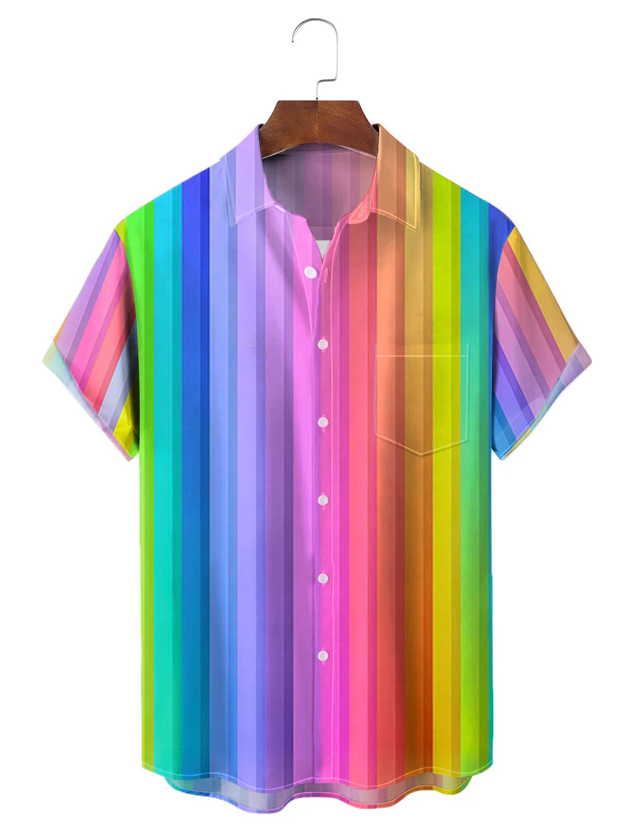 Men's Hawaiian Shirts Rainbow Stripes Print Aloha Shirts