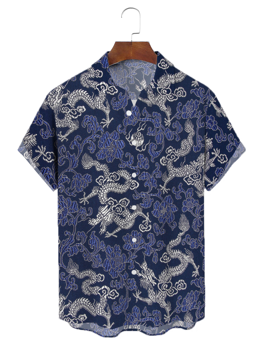 Men's Hawaiian Shirts Vintage Dragon Pattern Aloha Shirts