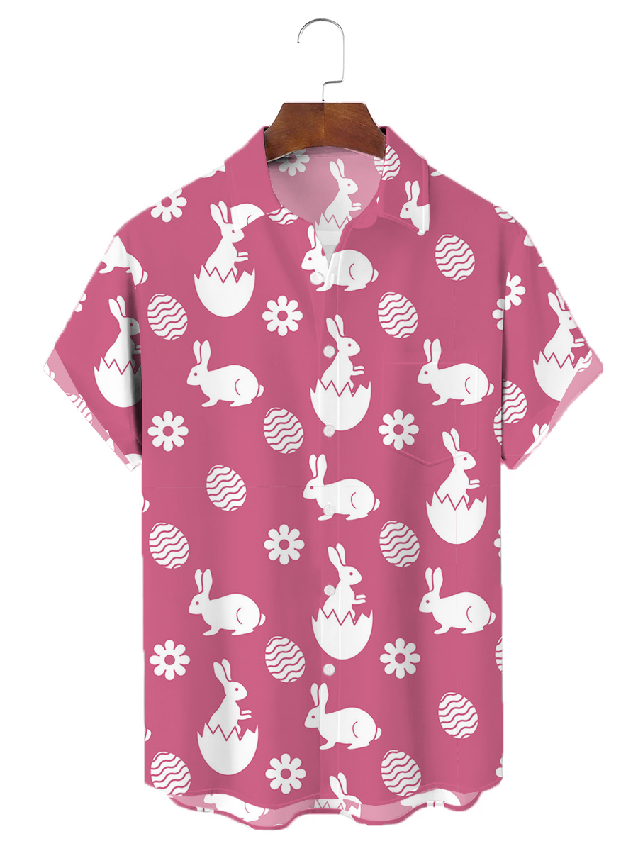 Men's Hawaiian Shirts Art Easter Rabbit Print Aloha Shirts