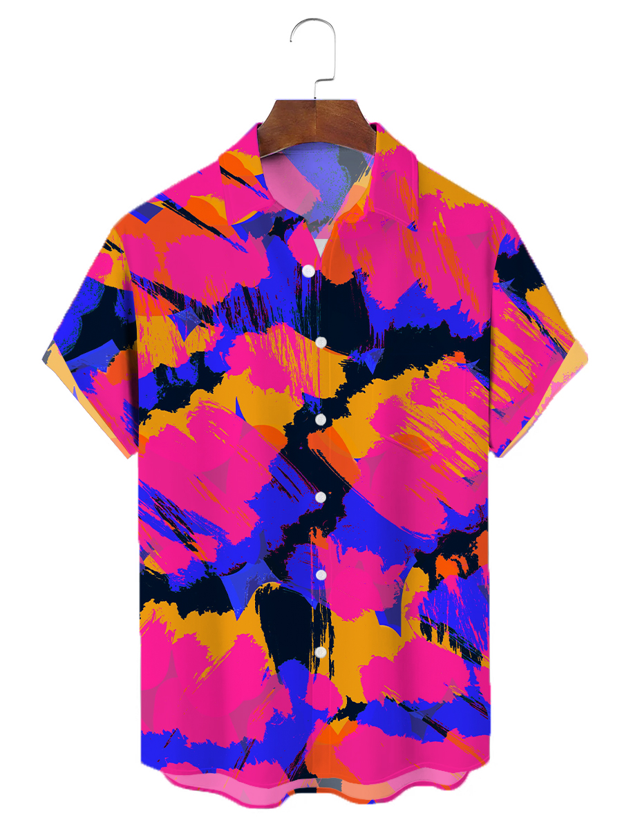 Neon Colorblock Chest Pocket Short Sleeve Casual Shirt