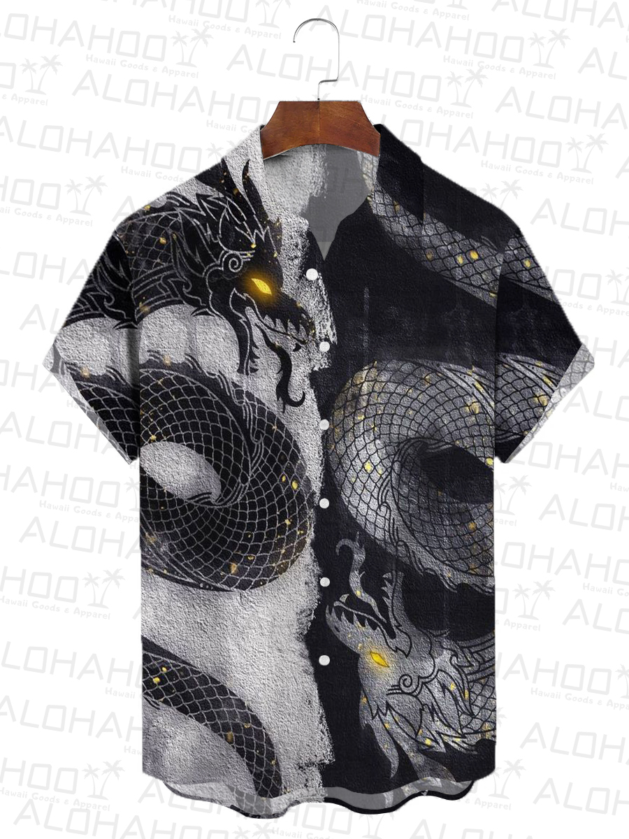 Double Dragon Pattern Short-Sleeved Hawaiian Shirt