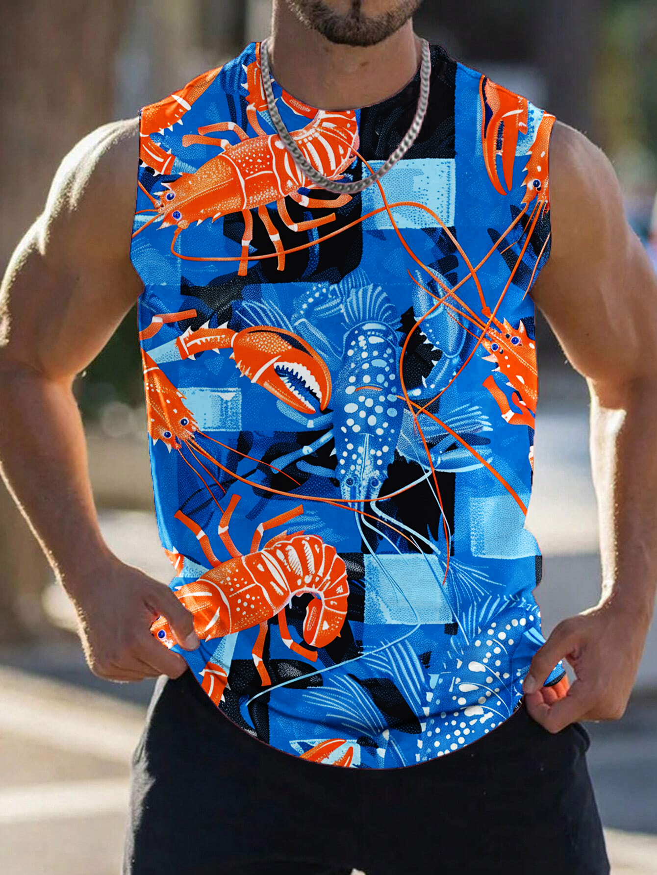 Alohahoo X Artist Tank Top Lobster Print Cozy Sleeveless T-Shirt
