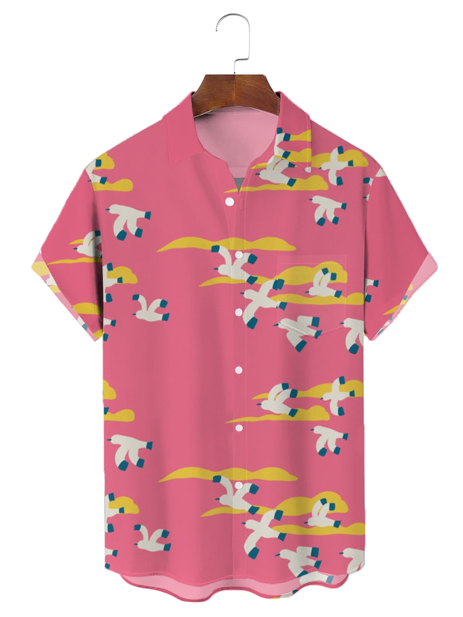 Men's Wild Geese Chest Pocket Short Sleeve Shirt