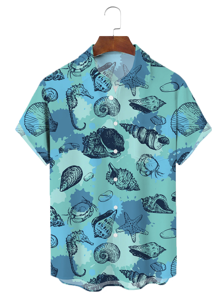 Seahorse Print Short Sleeves Hawaiian Shirts