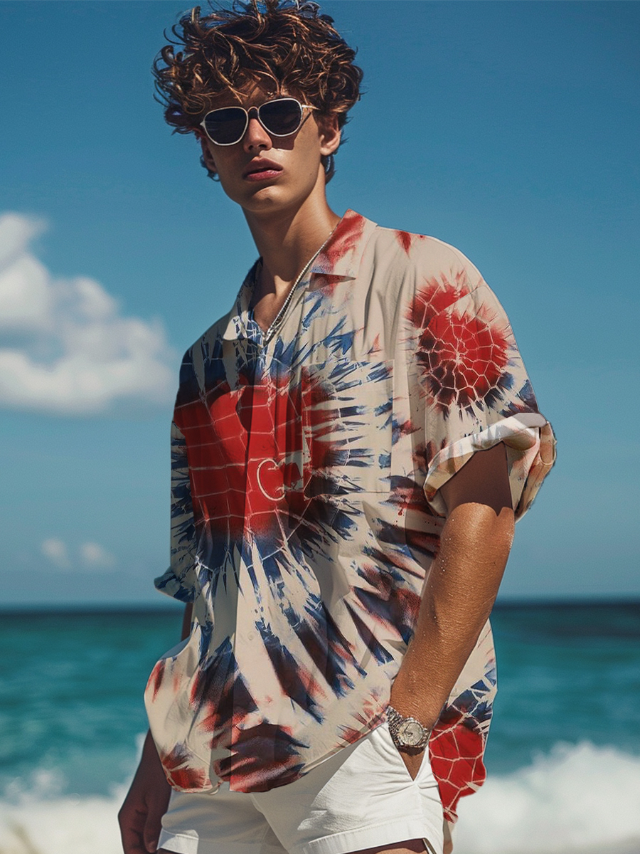 Men's Hawaiian Shirt Retro Tie-dye Print Short Sleeve Shirt