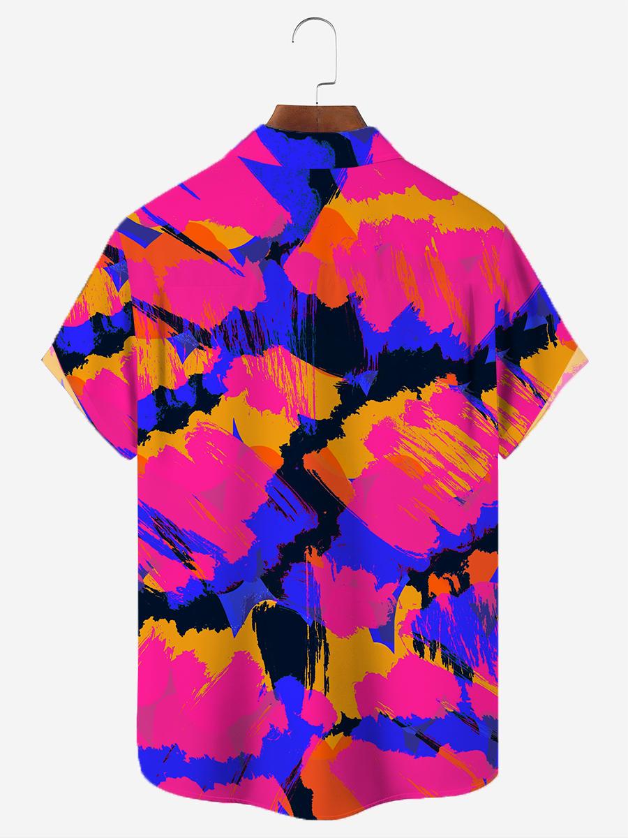 Neon Colorblock Chest Pocket Short Sleeve Casual Shirt