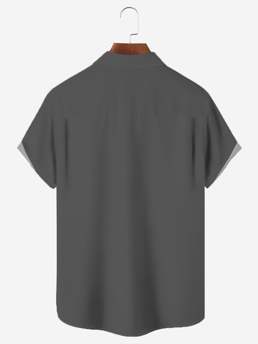 Men's Hawaiian Shirts Morning Glory Chest Pocket Short Sleeve Bowling Shirt