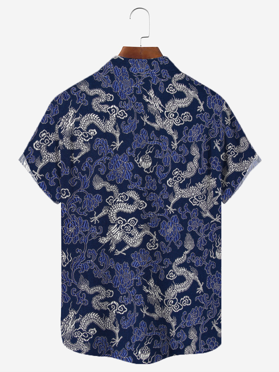 Men's Hawaiian Shirts Vintage Dragon Pattern Aloha Shirts