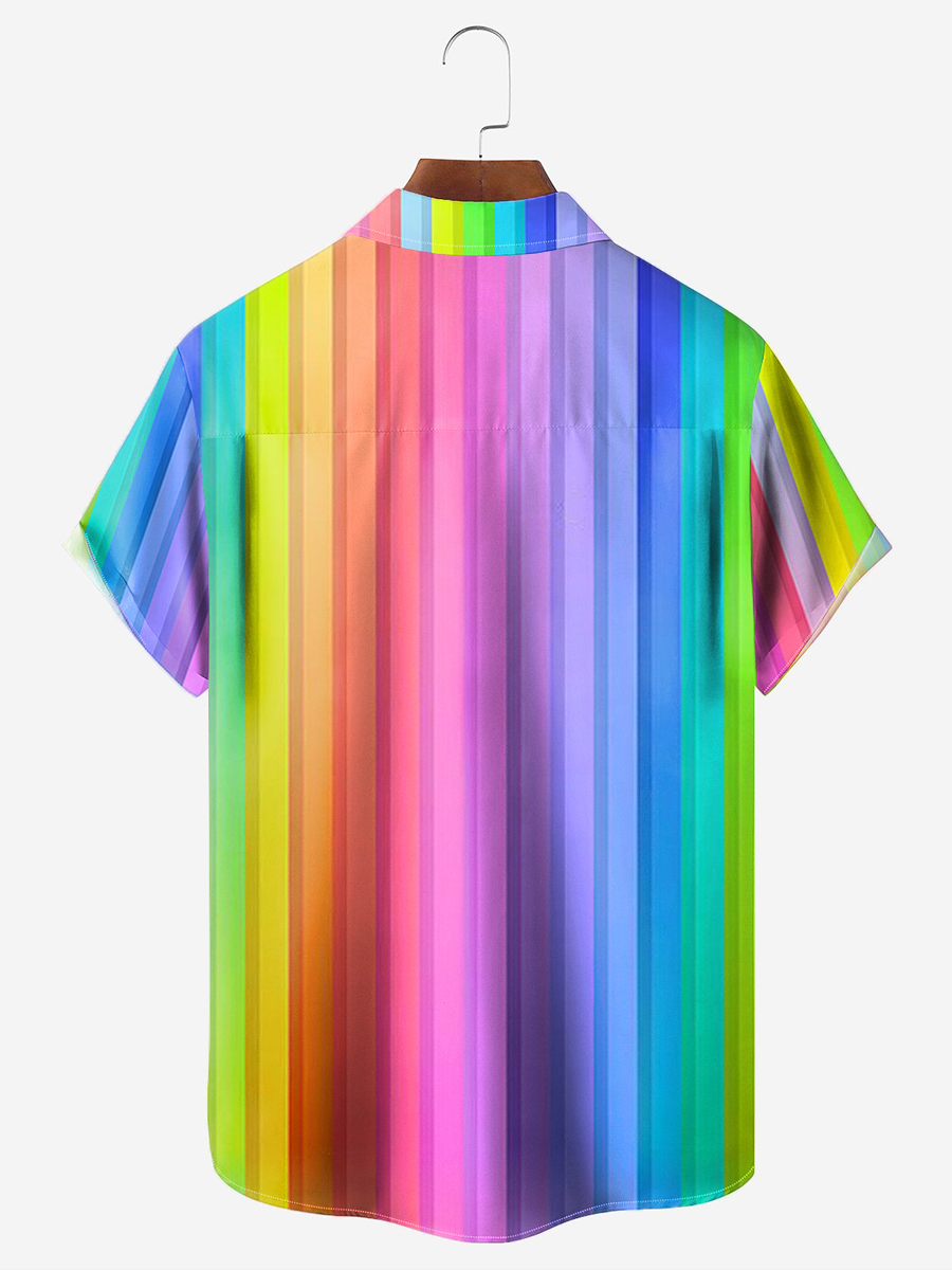 Men's Hawaiian Shirts Rainbow Stripes Print Aloha Shirts