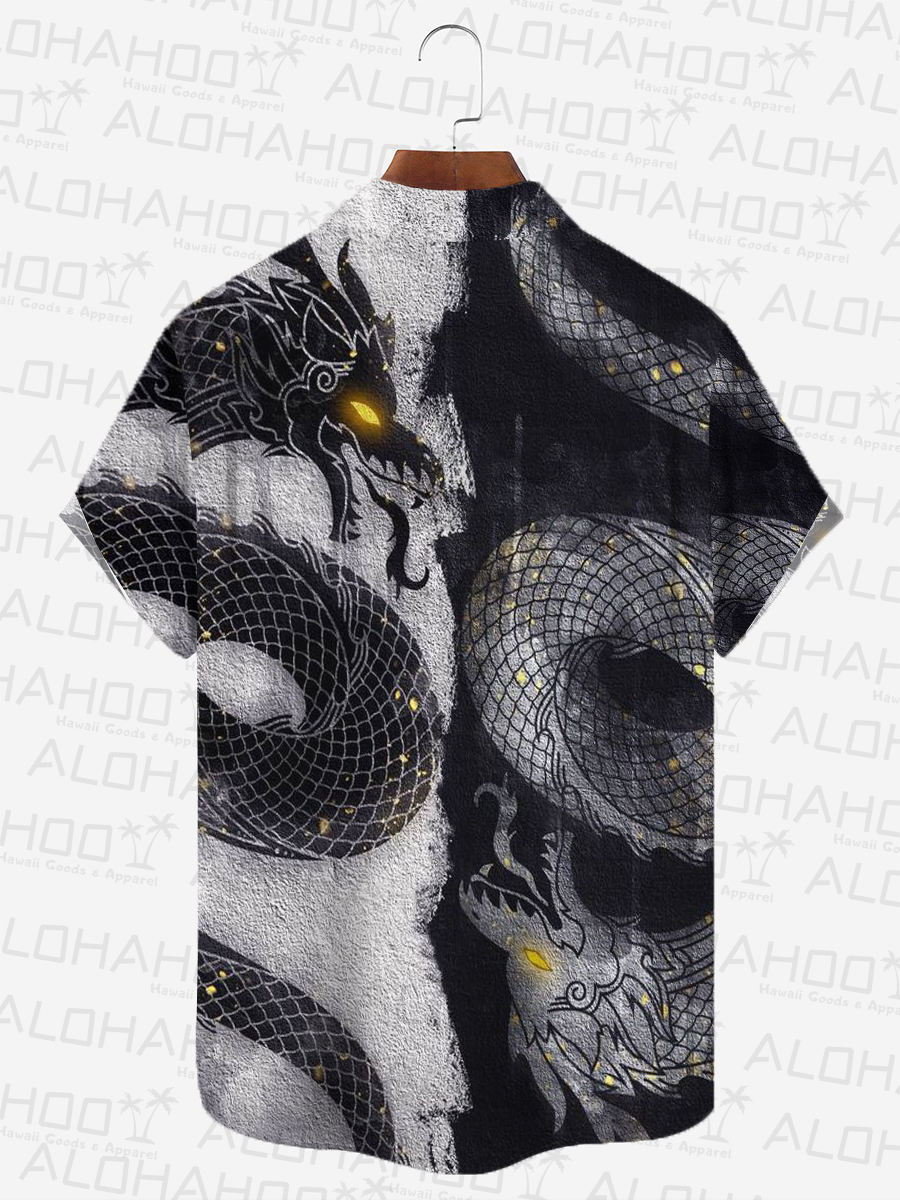 Double Dragon Pattern Short-Sleeved Hawaiian Shirt