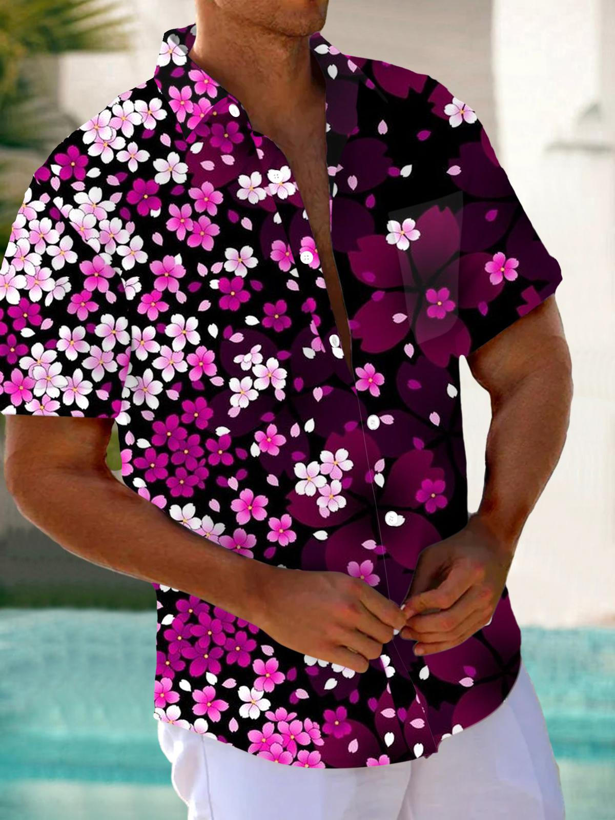 Men's Hawaiian Shirts Purple Floral Print Aloha Shirts