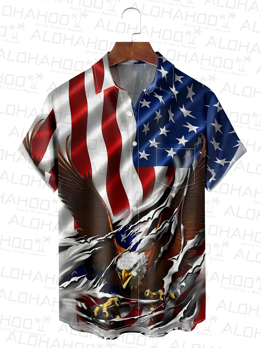 Independence Day Celebrate Chest Pocket Hawaiian Shirt