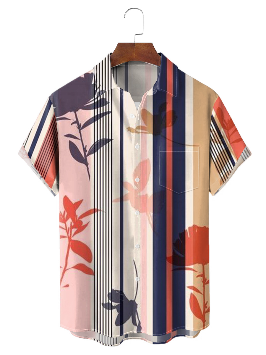 Men's Hawaiian Shirts Stripes With Flowers Print Aloha Shirts