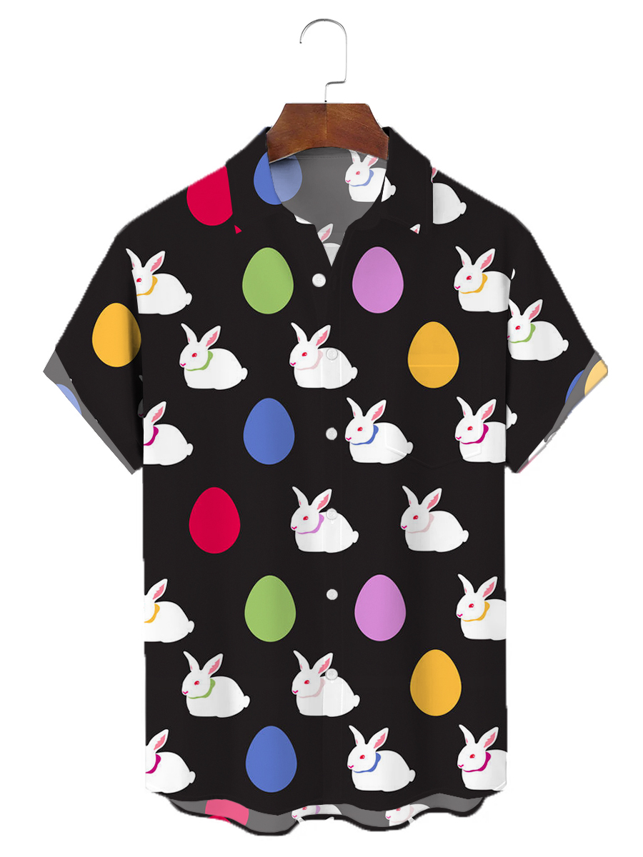 Men's Hawaiian Shirts Art Easter Egg And Rabbit Print Aloha Shirts