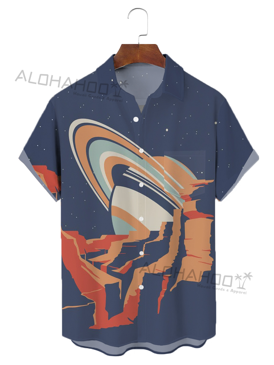 Space Adventure Jupiter Chest Pocket Hawaiian Shirt