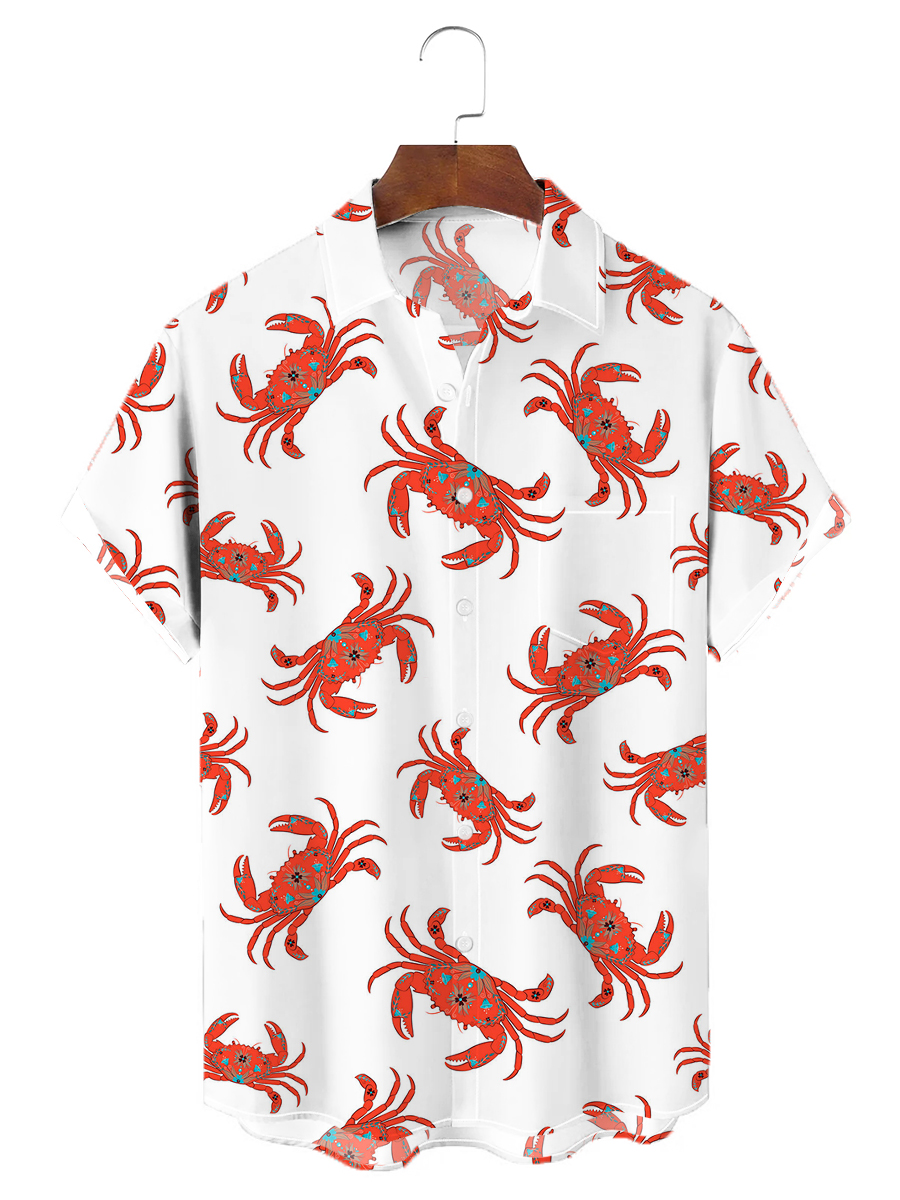 Men's Crab Print Easy Care Aloha Shirt