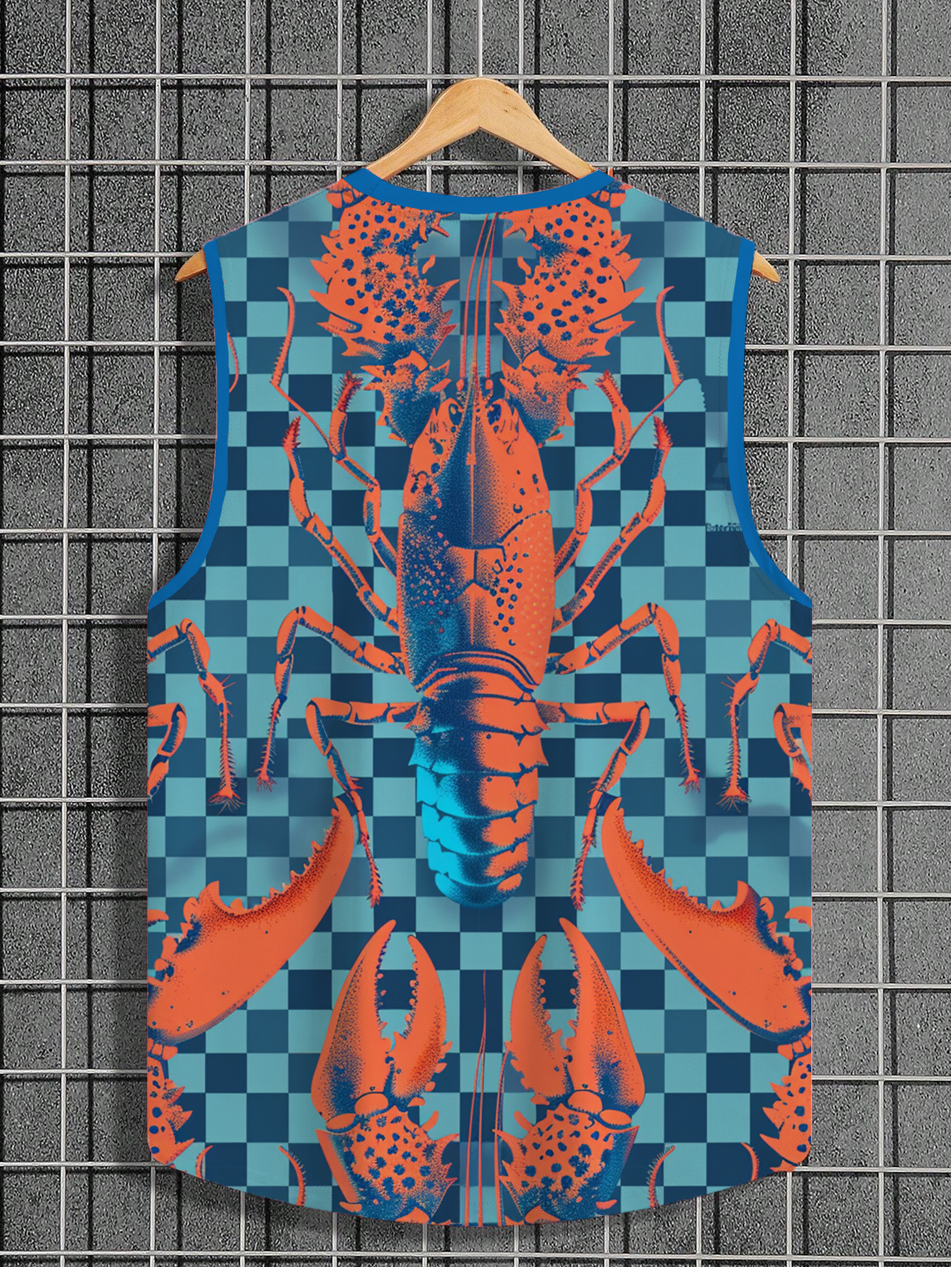 Alohahoo X Artist Tank Top Lobster On The Checkboard Print Cozy Sleeveless T-Shirt