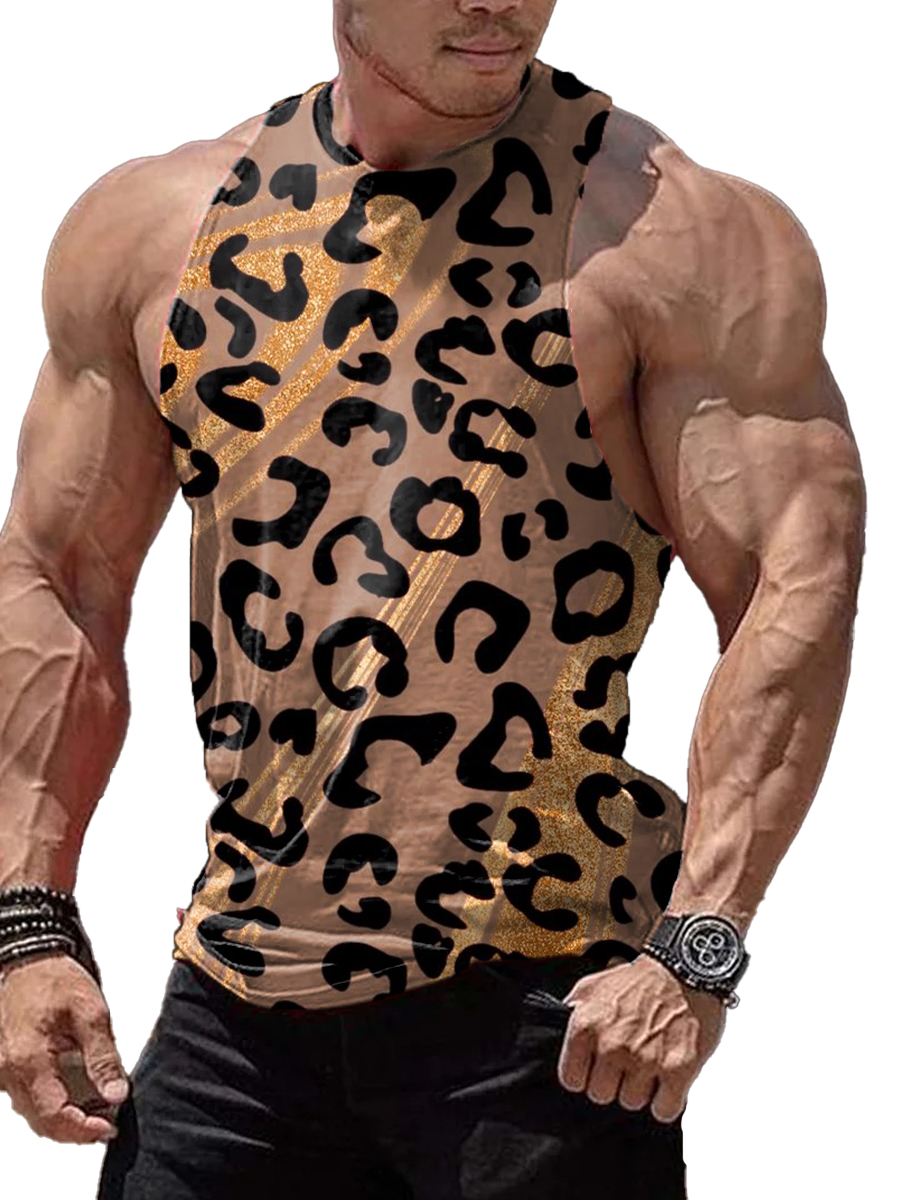 Men's Tank Top Leopard Art Print Crew Neck Tank T-Shirt