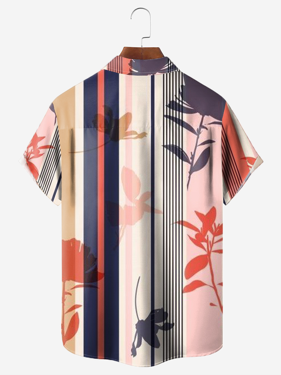 Men's Hawaiian Shirts Stripes With Flowers Print Aloha Shirts