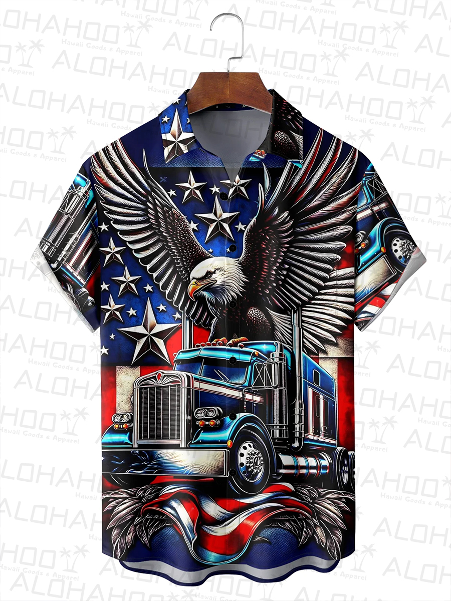 Independence Day Angle With Car Chest Pocket Hawaiian Shirt