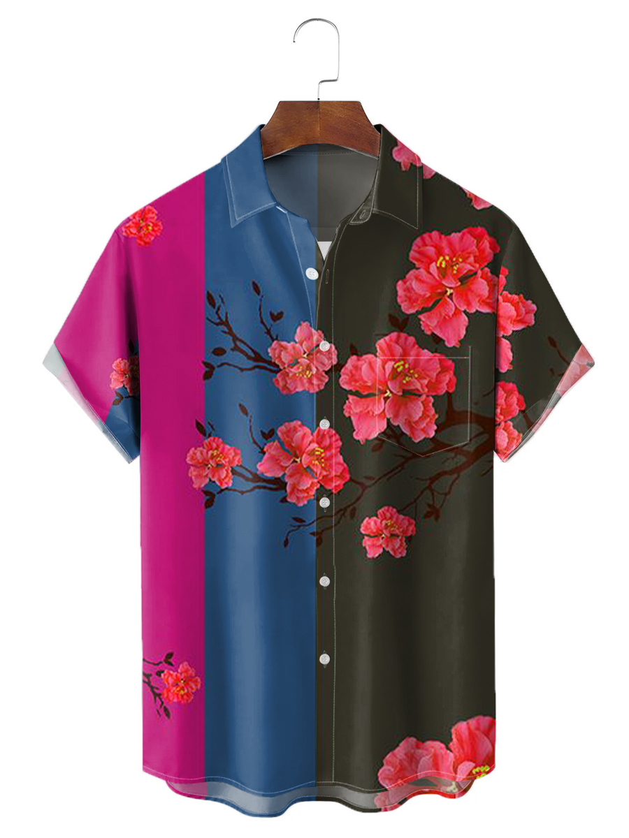 Men's Hawaiian Shirts Colorful Stripes Print Aloha Shirts