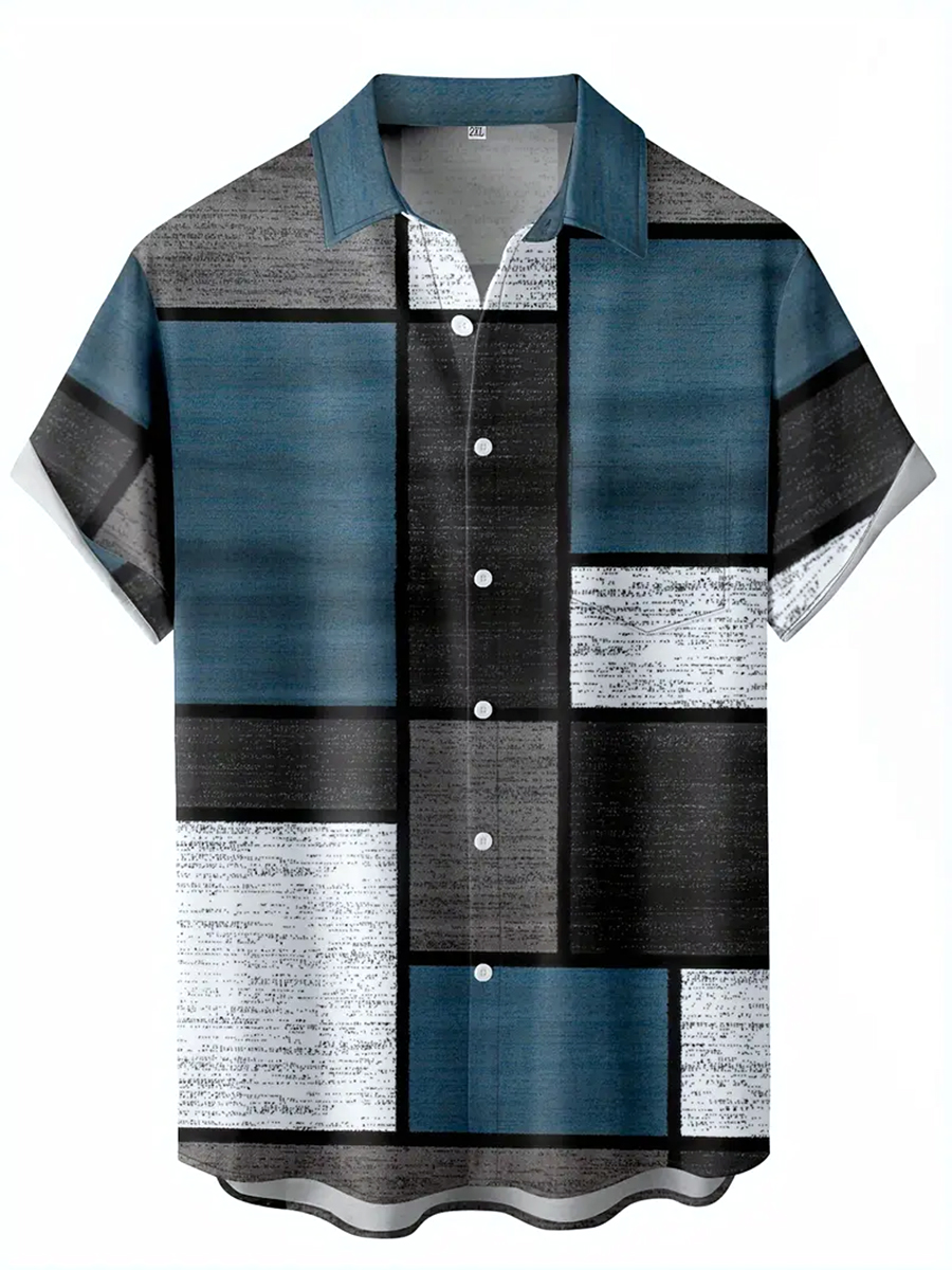 Men's Shirt Art Vintage Colorblock Print Vacation Oversized Short Sleeve Shirt