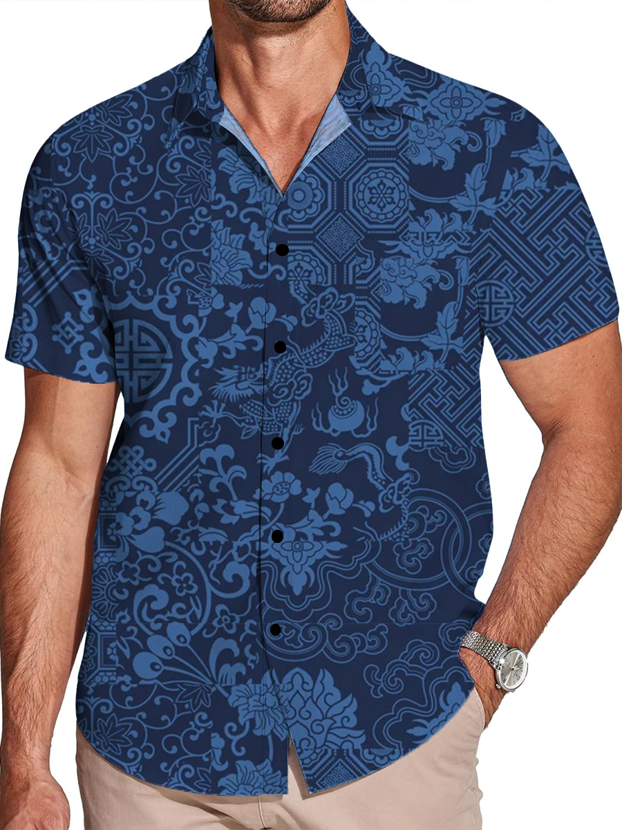 Retro Native Chest Pocket Short Sleeve Casual Shirt