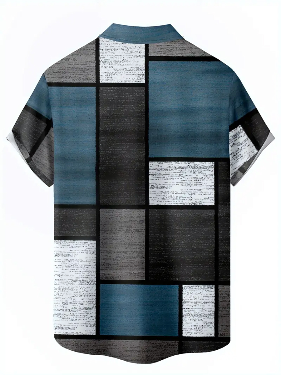 Men's Shirt Art Vintage Colorblock Print Vacation Oversized Short Sleeve Shirt