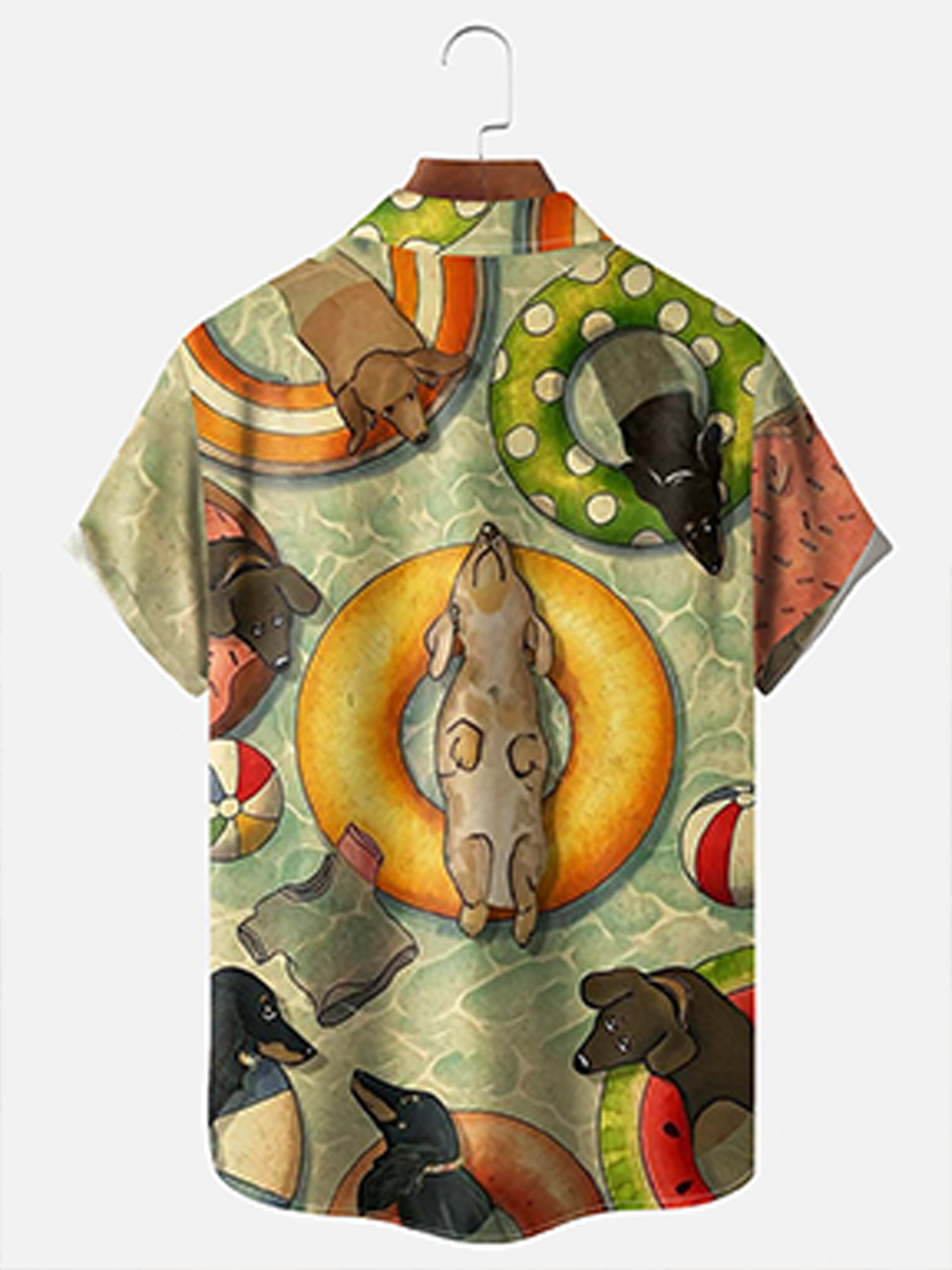 Men's Shirt Cute Dog Print Casual Vacation Oversized Short Sleeve Shirt