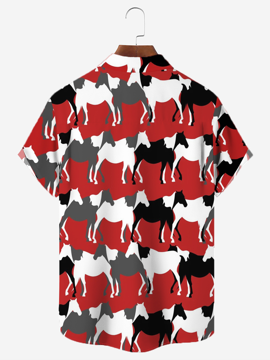 Men's Hawaiian Shirt Multicolor Horses Print Button Down Pocket Shirt