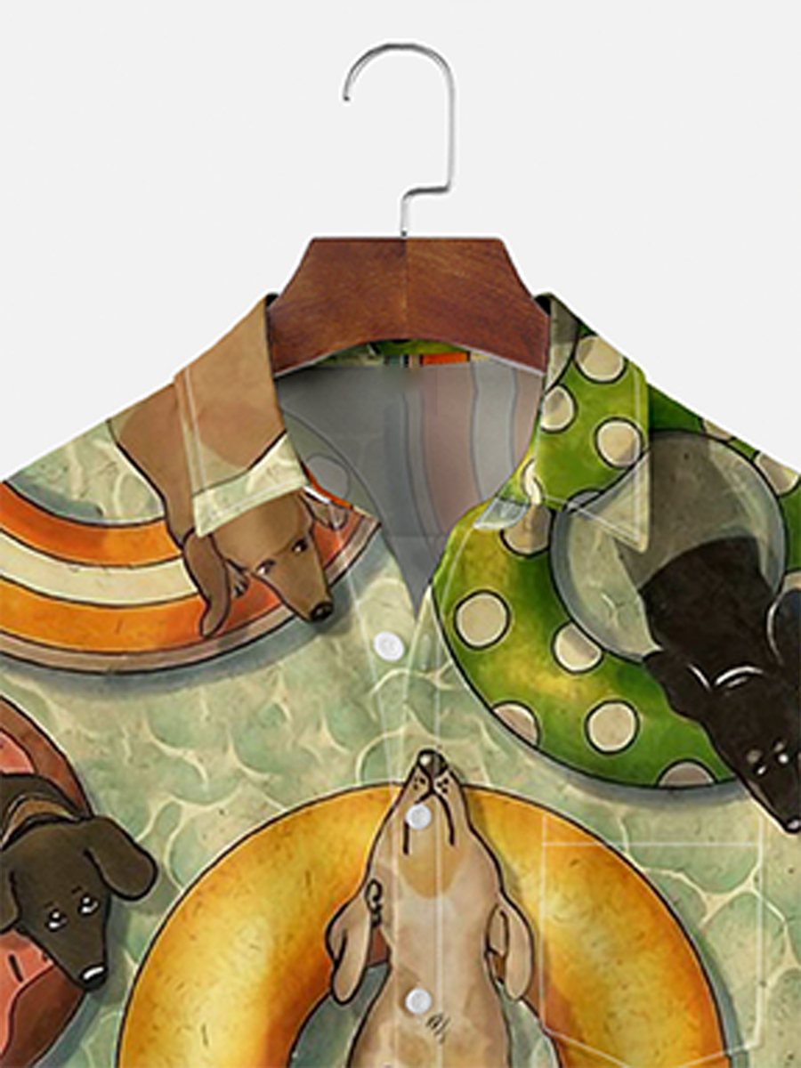 Men's Shirt Cute Dog Print Casual Vacation Oversized Short Sleeve Shirt
