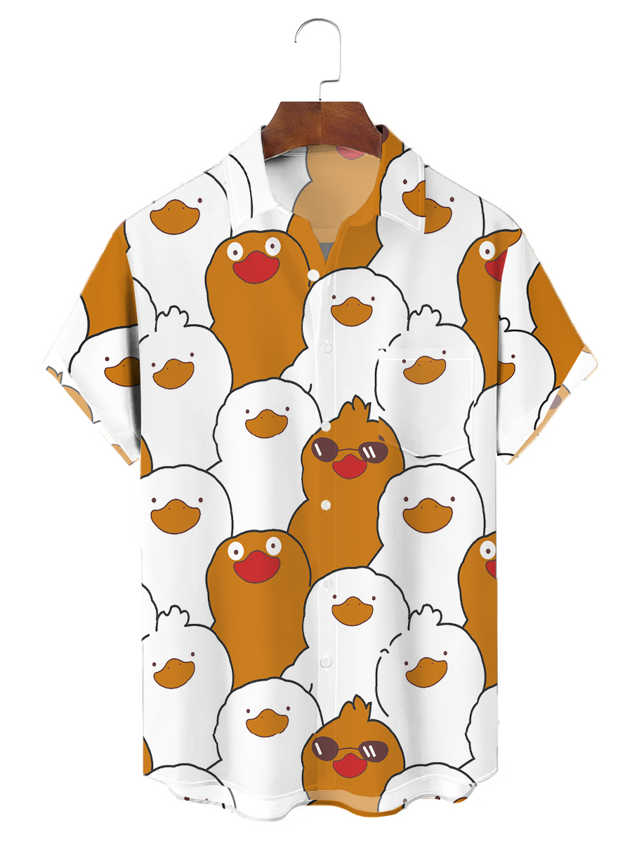 Moisture-wicking Funny Ducks Chest Pocket Casual Shirt