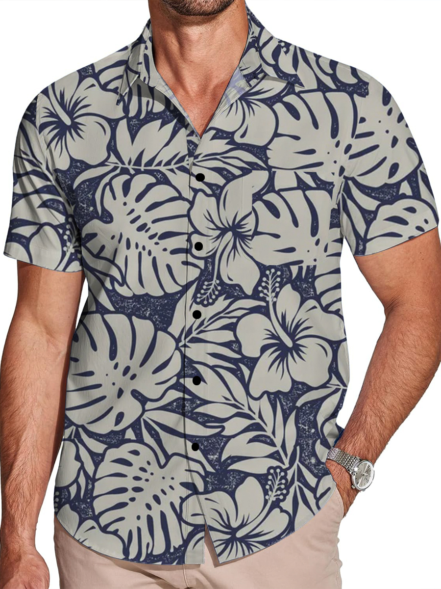 Hawaii Style Chest Pocket Short Sleeve Casual Shirt