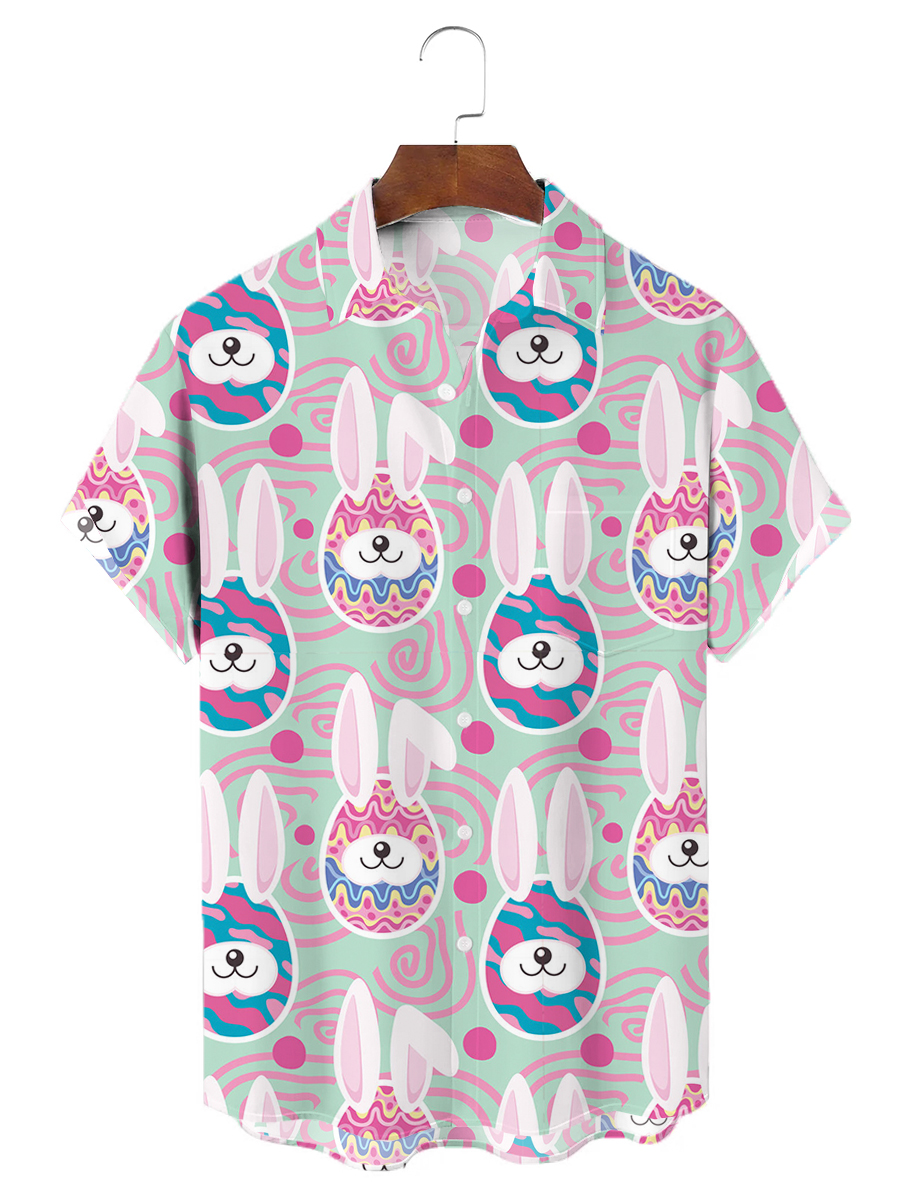 Men's Hawaiian Shirts Art Easter Rabbit Print Aloha Shirts