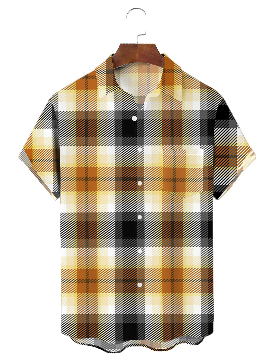 Men's Hawaiian Shirt Bear Pride Plaid Print Button Down Pocket Shirt